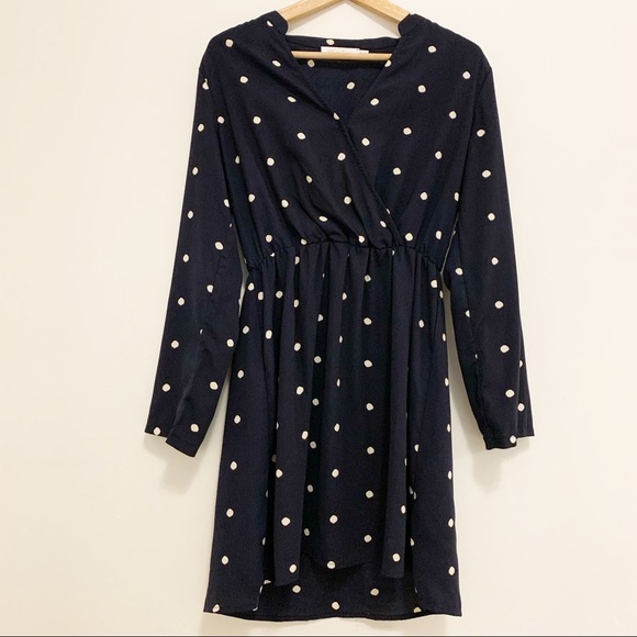 Nordstrom Long Sleeve Navy Polka Dot Mini Dress M - Picture 5 of 10